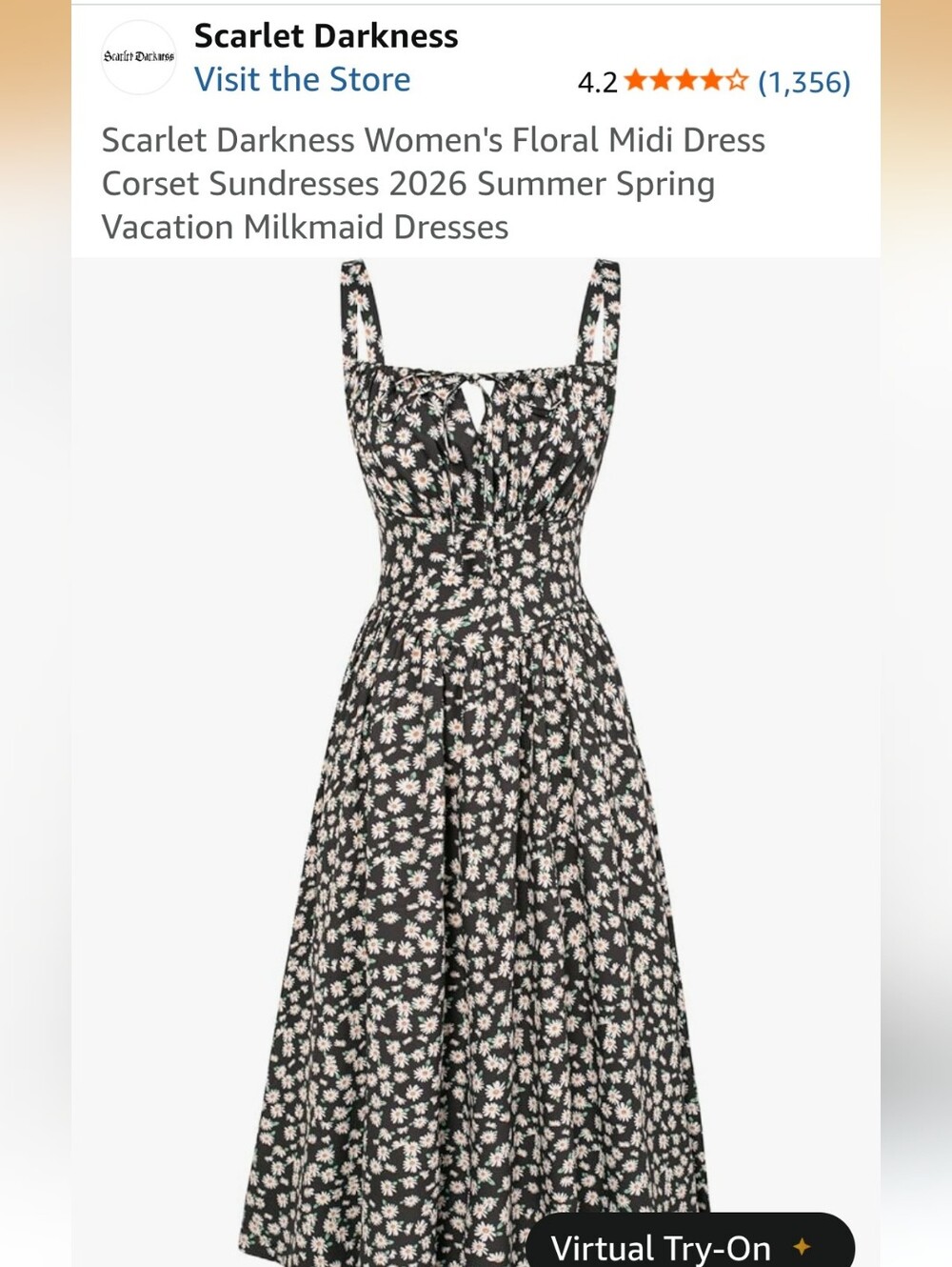 Women's Black Floral Midi Dress - Picture 1 of 7
